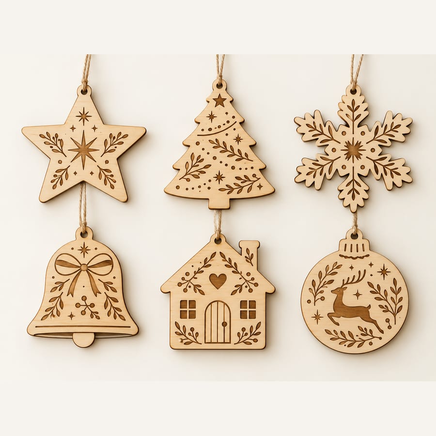 Six Christmas ornaments (illustrative image)